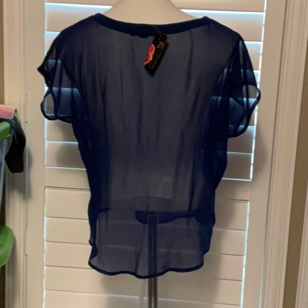 Forever 21 Blue Sheer Flutter Sleeve Blouse - Picture 3 of 9